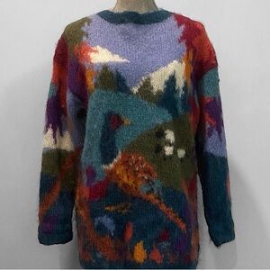 Vintage Icelandic Mohair Wool Nature Motif Sweater Multicolour Size Medium